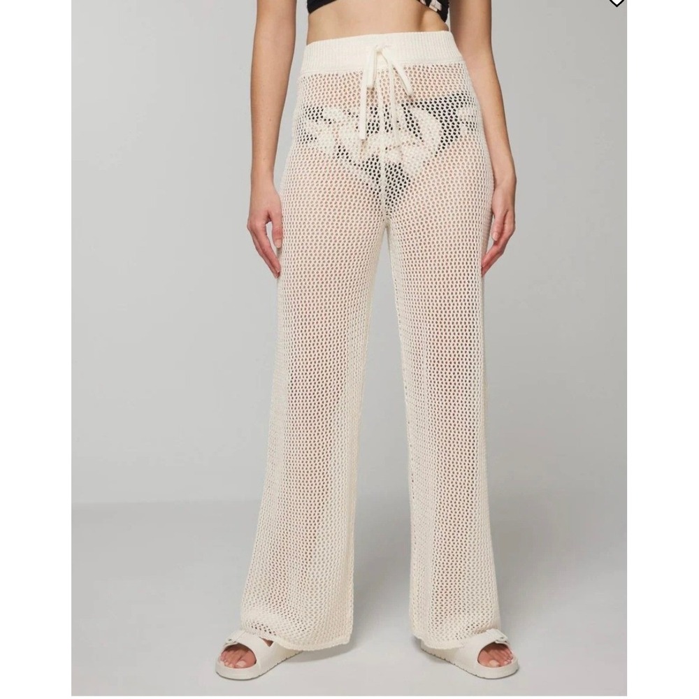 Soma Swim Cotton Crochet Wide Leg Pants Coconut White Beach Pool Cover Up XL NWT